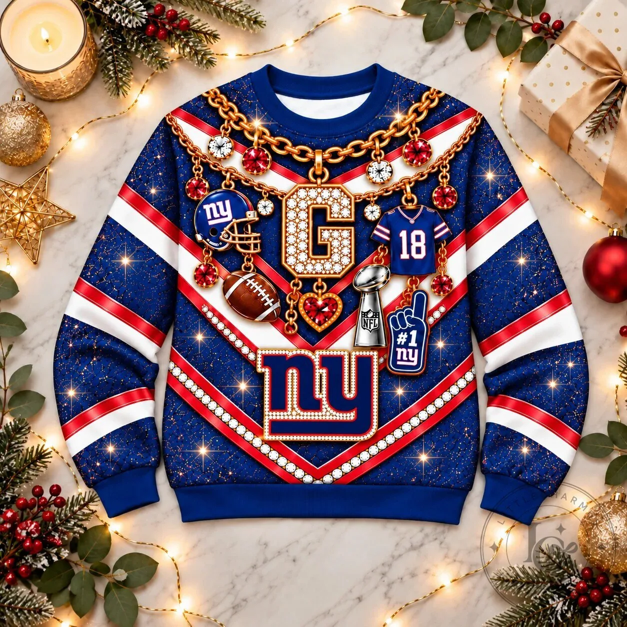 New York Giants NFL Luxury Bling Diamond Chain Pattern Sweatshirt 5 New York Giants NFL Luxury Bling Diamond Chain Pattern Sweatshirt
