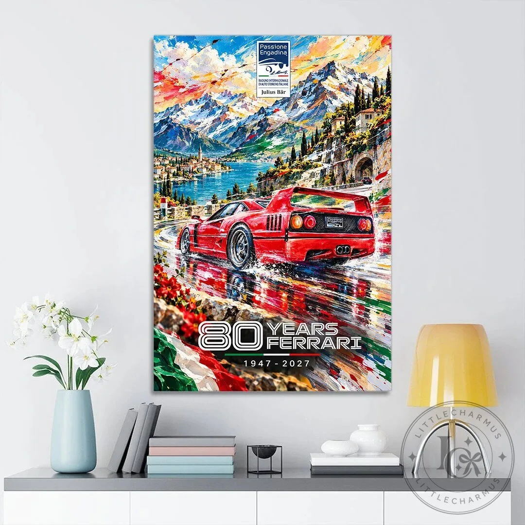 Ferrari 80 Years Anniversary 1947-2027 Sports Car Landscape Canvas Wall Art