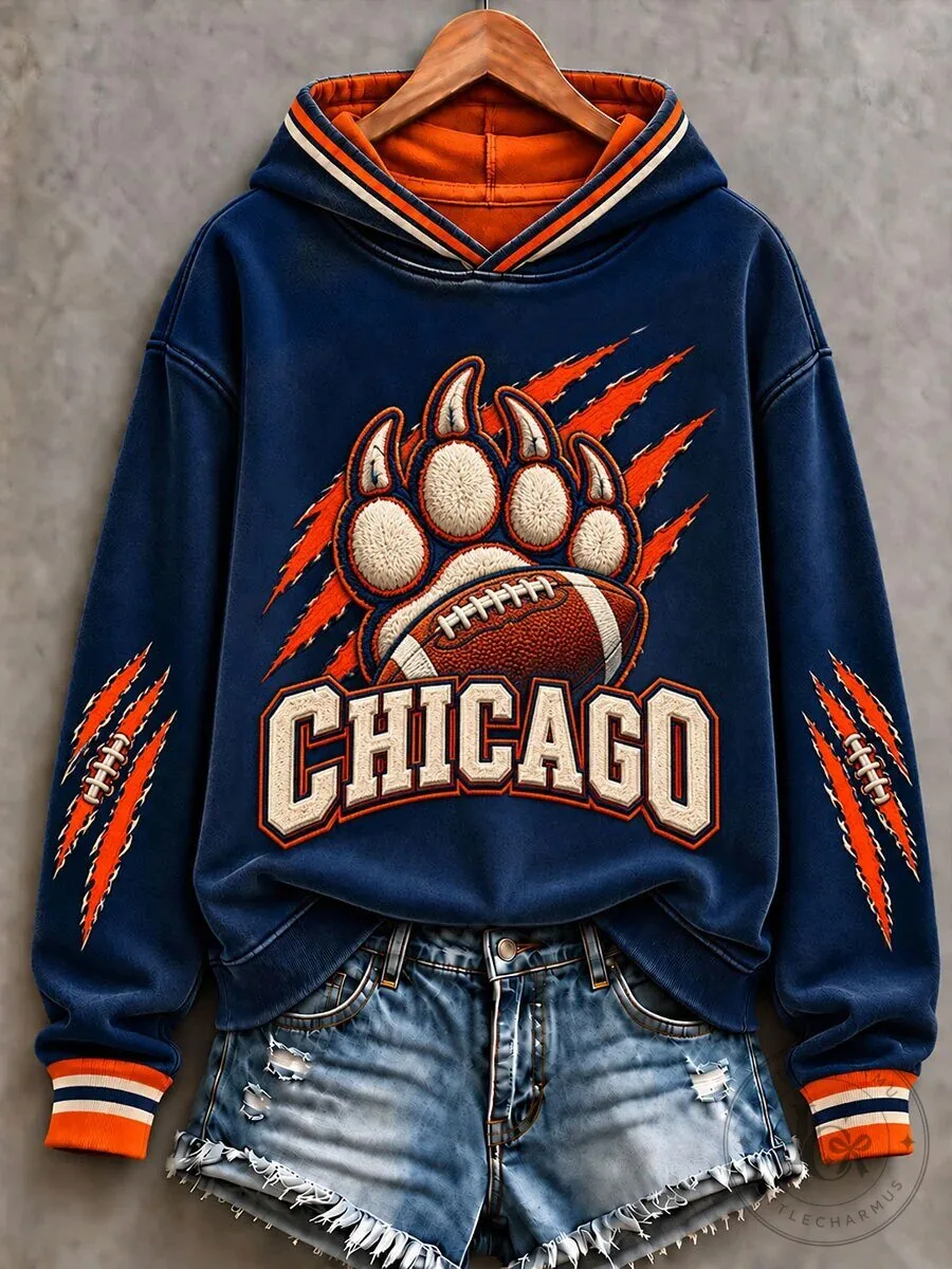 Chicago Bears Football Gameday Distressed Claw Logo Hoodie for Women 3 Chicago Bears Football Gameday Distressed Claw Logo Hoodie for Women