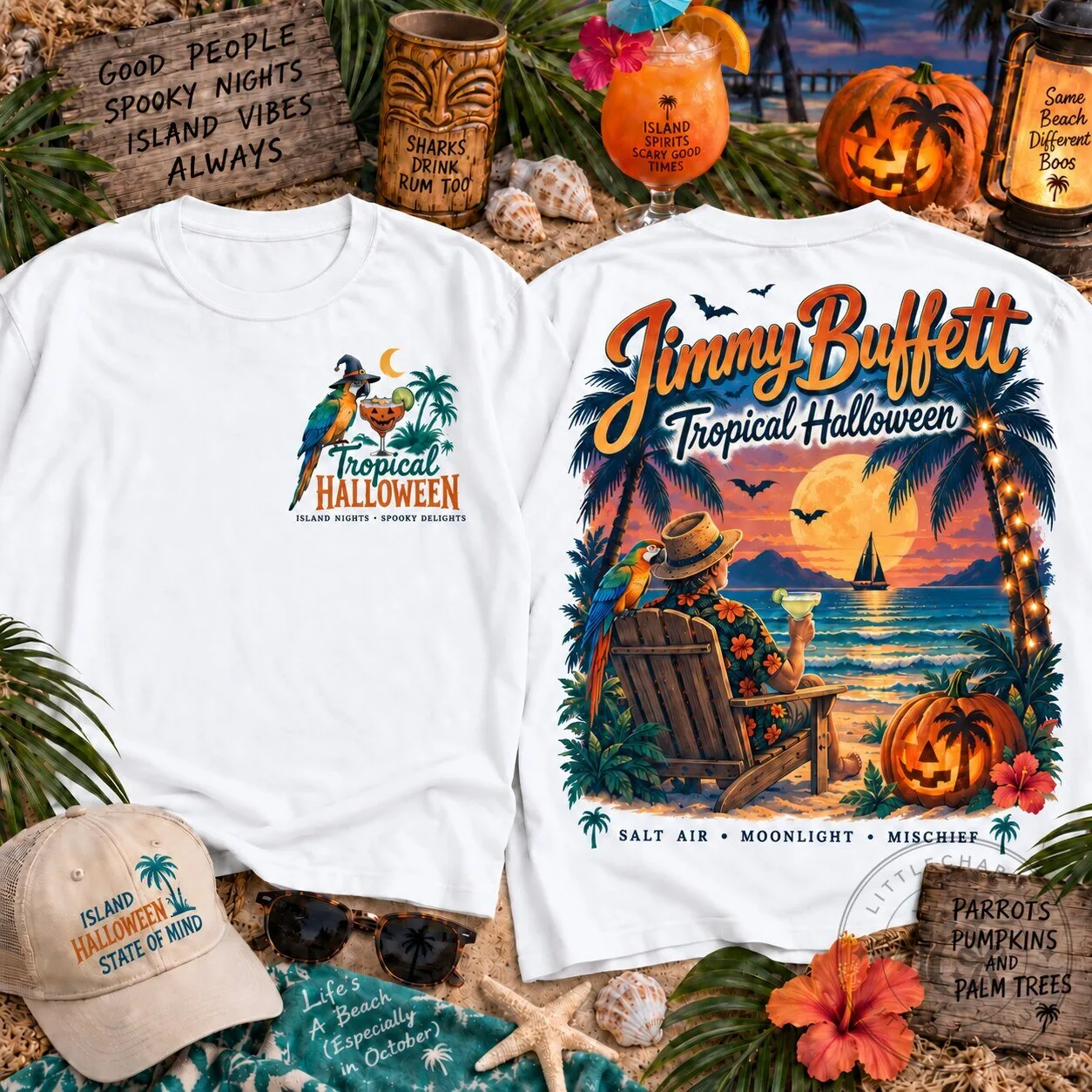 Jimmy Buffett Tropical Halloween Island Nights Spooky Delights T-Shirt