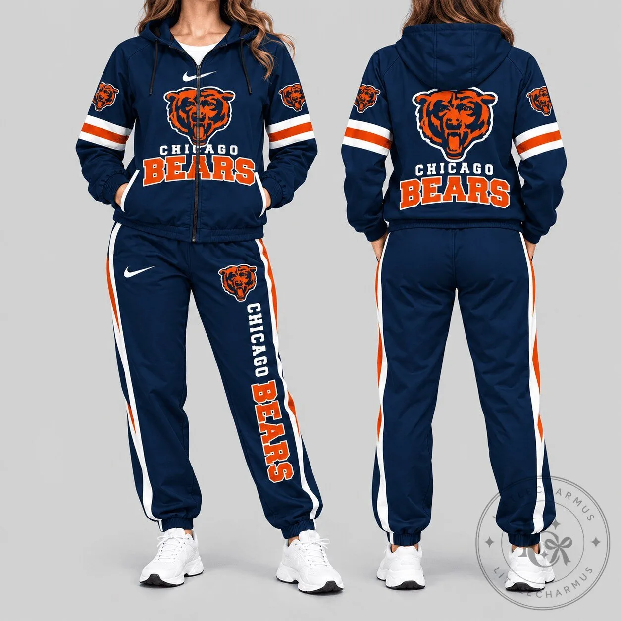 Chicago Bears NFL Football Team Navy Blue Striped Hoodie for Women 3 Chicago Bears NFL Football Team Navy Blue Striped Hoodie for Women